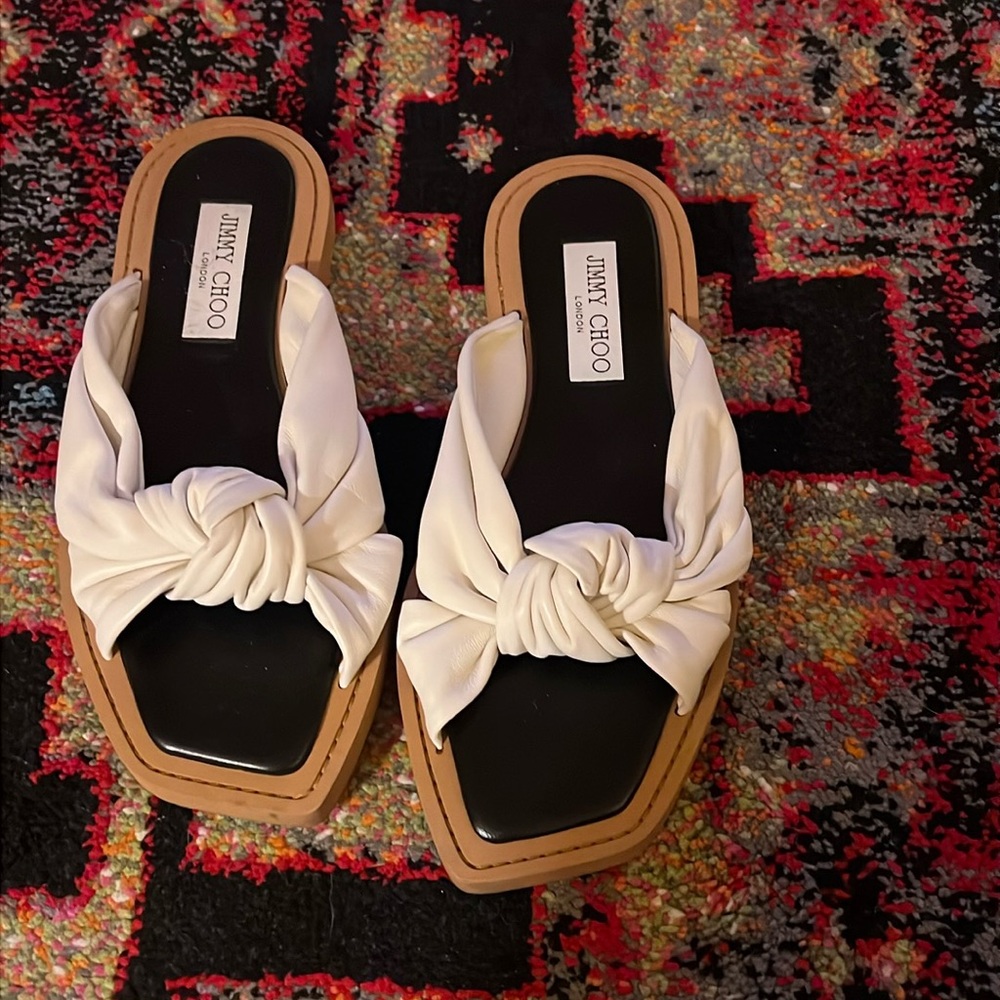 Jimmy Choo, white leather slide sandal